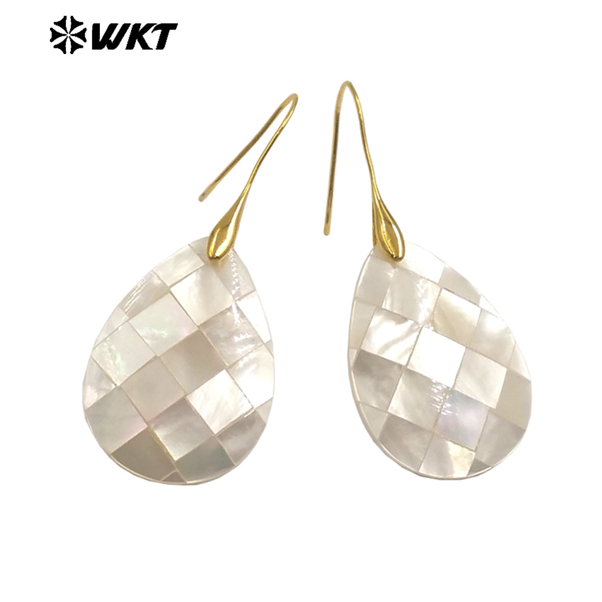 WT-MPE154 Wonderful Wholesale Mother of Pearl Shell Earrings Gold Color Heart Waterdrop Cross Moon Shape Women Birthday Gift