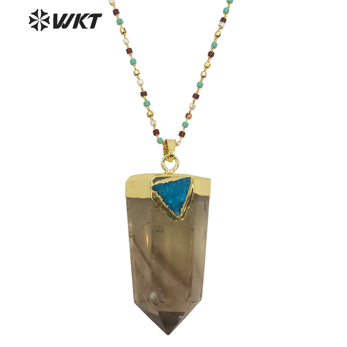 WT-N1291Wholesale Fashion Gold Plated Hexagon Quartz Point Stone Necklace Lady Populared Natural Gemstone Smoky Stone Necklace