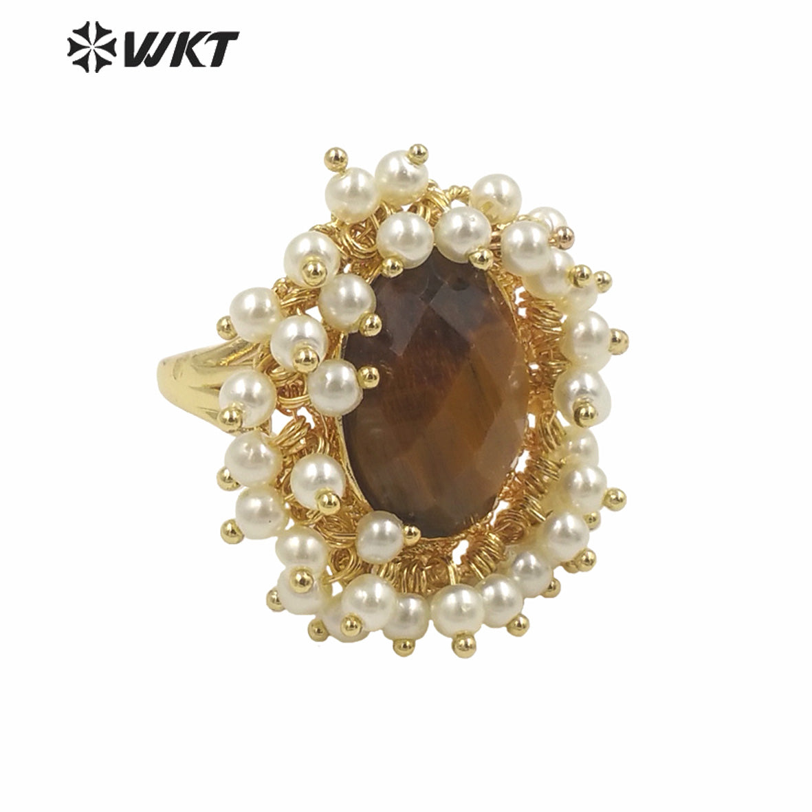 WT-MPR071 Gorgeous Trendy Fashion Natural Pearl and Gemstone Ring 18k Gold Plating for Women Lucky Unique Design Ring