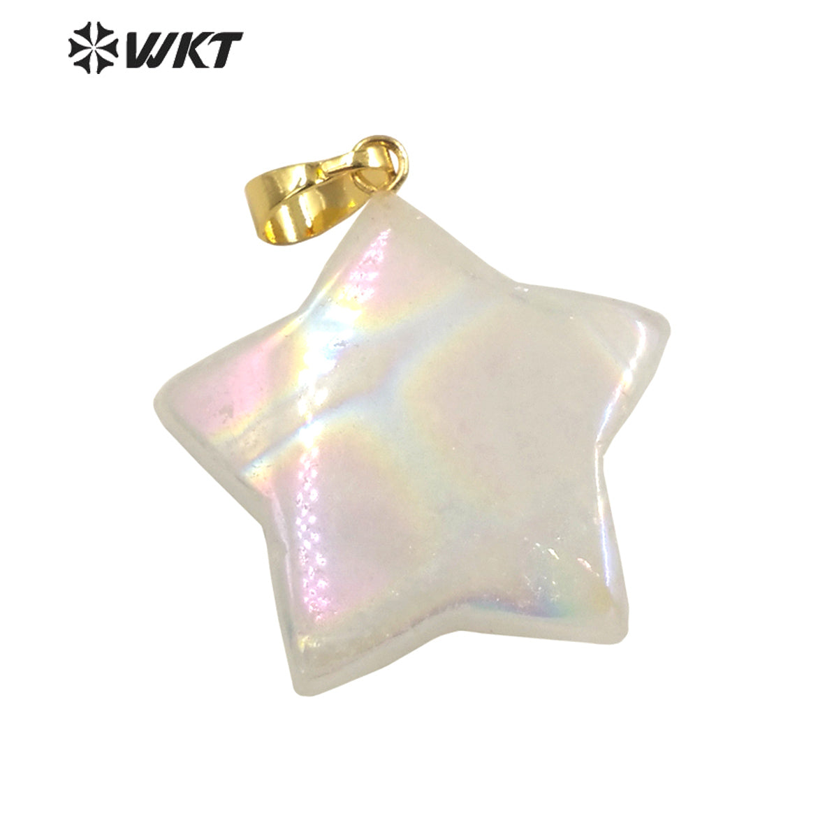 WT-P1822 Fashion Adorable Petite pink and White Star Pendant Girls Necklace Pendant 18k Gold Plated Natural Quartz Pendant