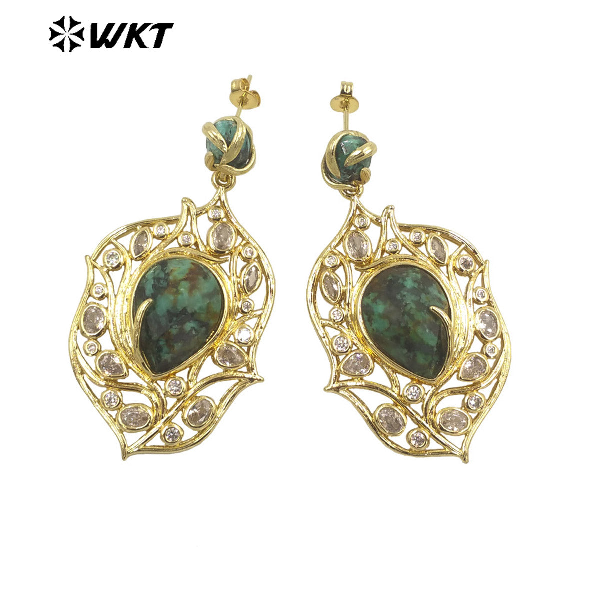 WT-ME090 Wholesale Fashion 18k Real Gold Plated Resist Tarnishable Gemstone Women Earrings for Vacation Earrings Studs