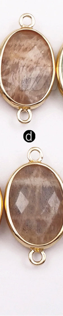 WT-C256 Women Fashion Jewelry Making Accessories Smoothly Natural Gemstone Connector Oval Shape Gold Trim Bezel Connector