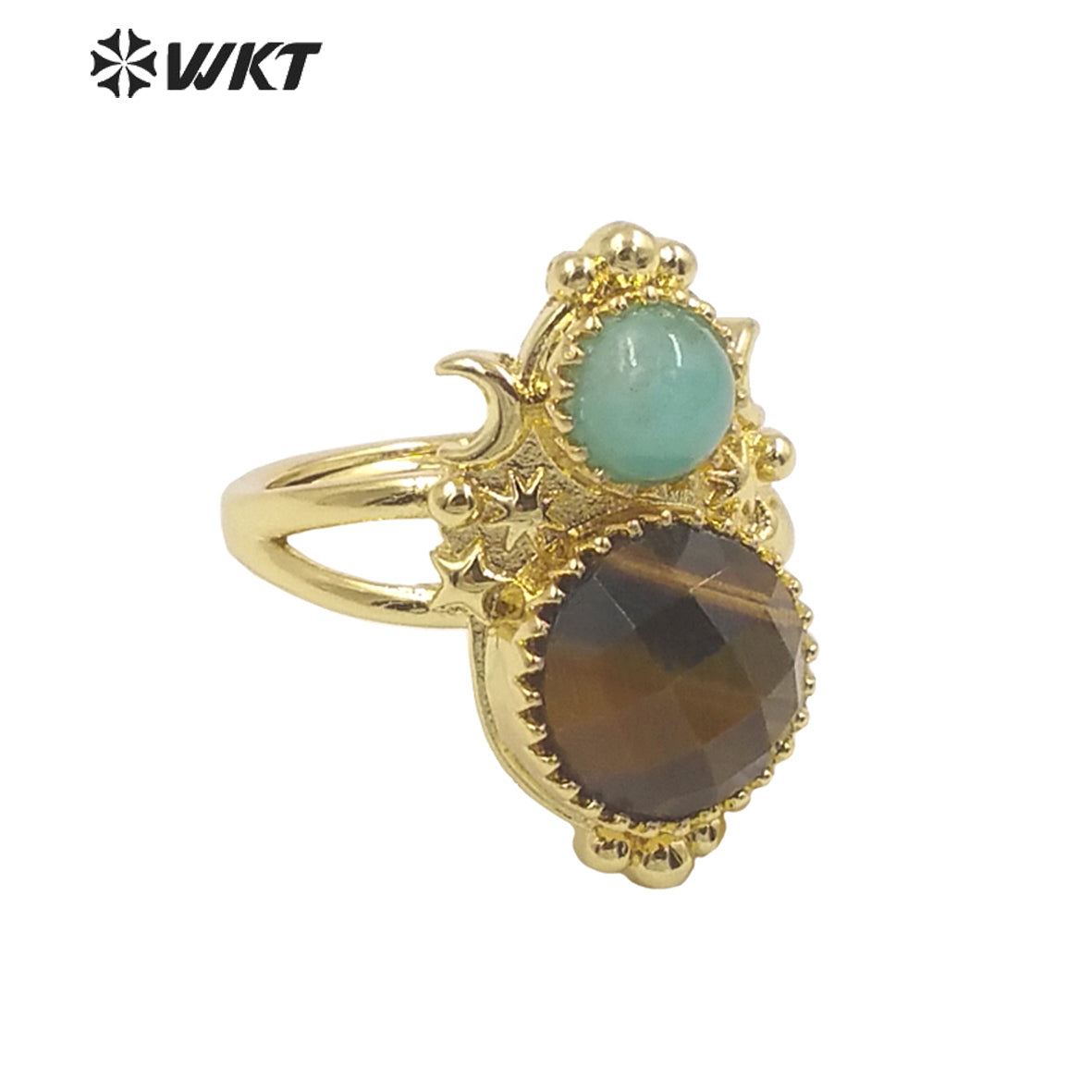 WT-R477 New Design Vintage Gemstone Ring With Pearl Charms Women Fashion Gold Plated Peacock Stone Ring Boho Charming Ring