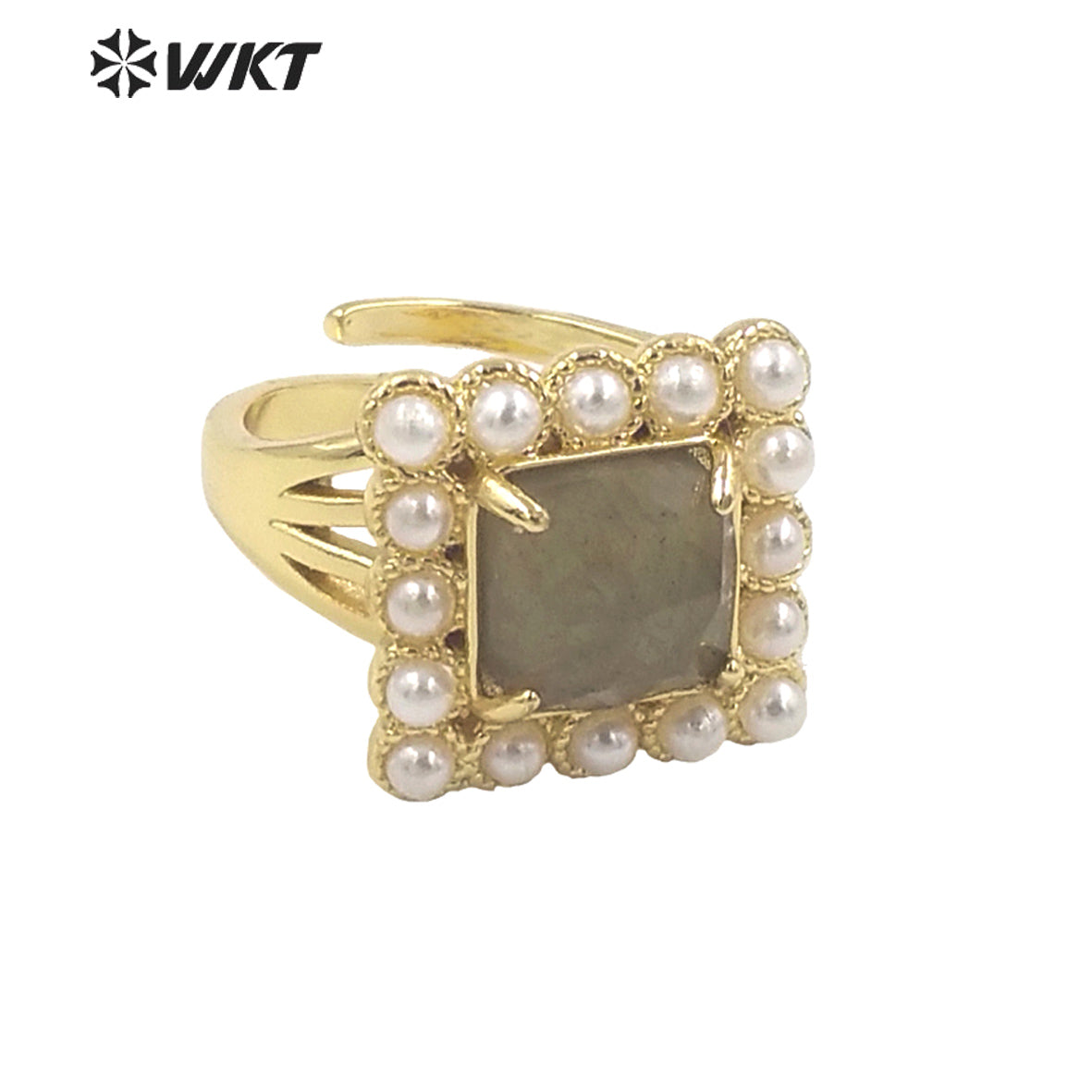 WT-MPR077 Delicate Charming Lady Square Natural Gemstone with Claw Setting 18K Gold Plated Birthday Stone Ring