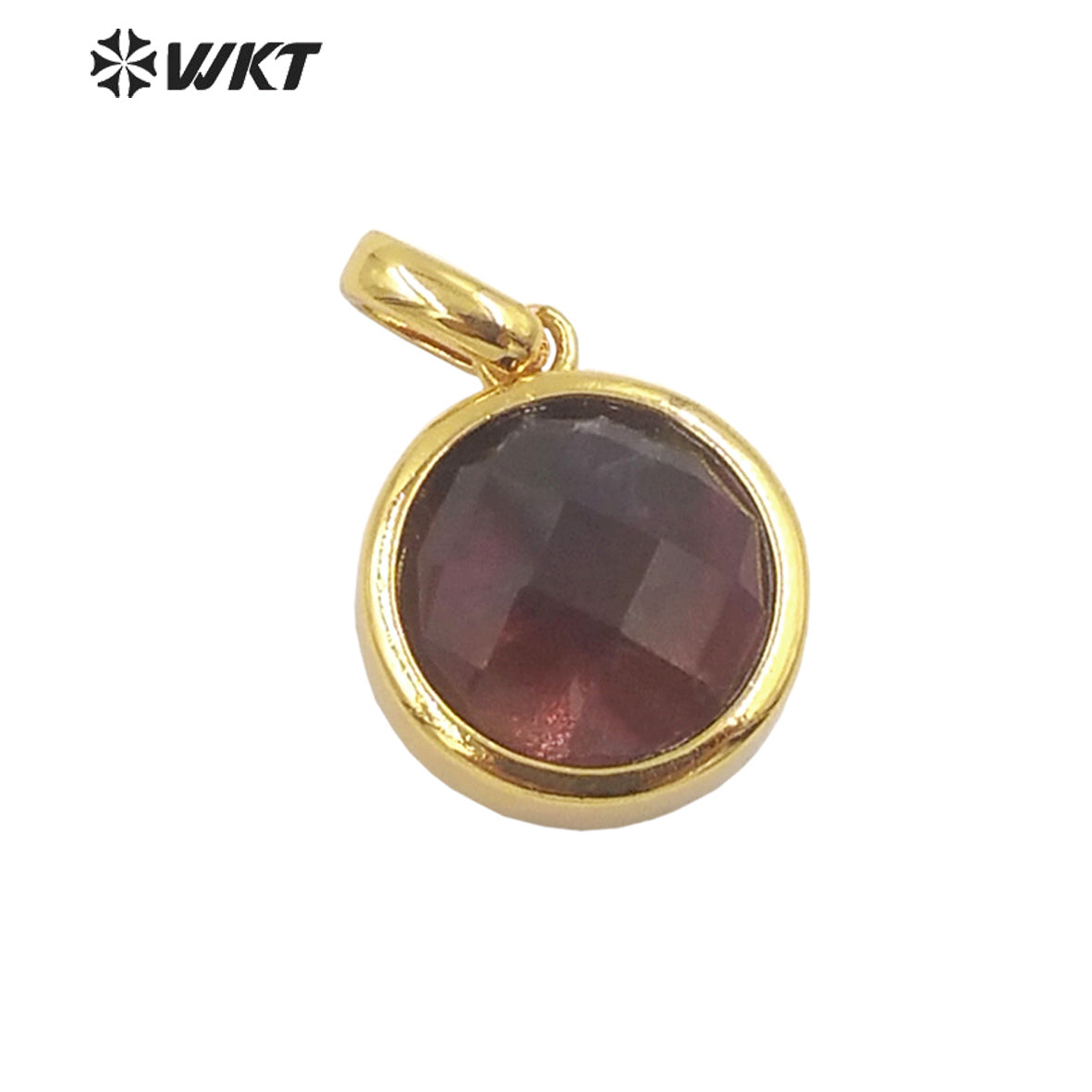 WT-P1838 Delicate Gold Bezel Tiny Round Faceted Stone Charms Pendant for Jewelry Necklace Europe Popular Pendant Design
