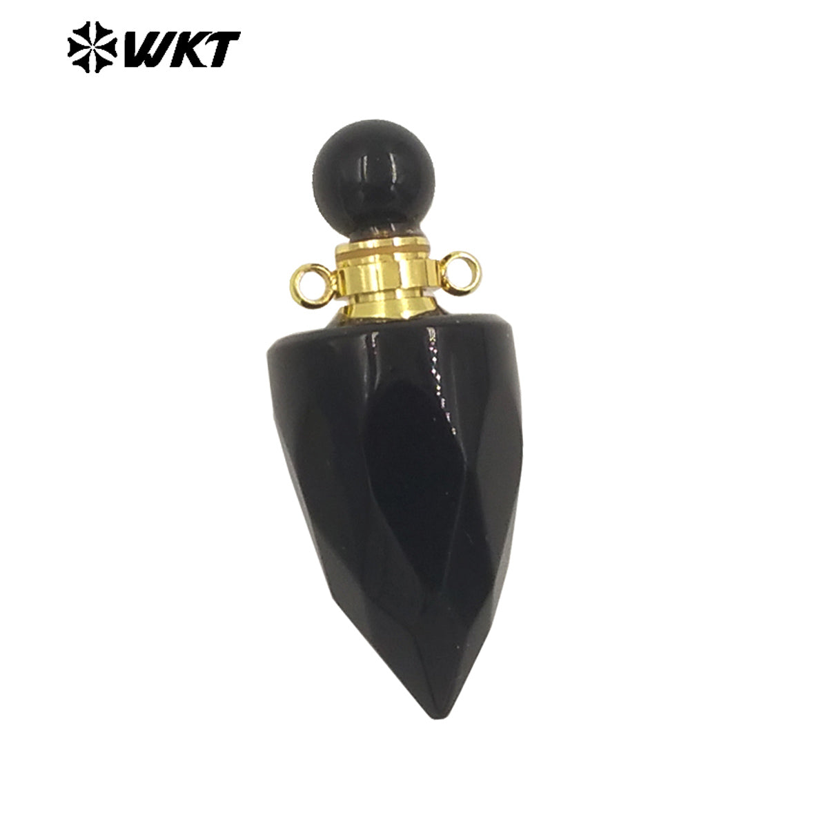 WT-P1979 New Design Fashion Gold Plated Faceted Natural Gemstone Carved Bullet Point Perfume Bottle Pendant for Necklace