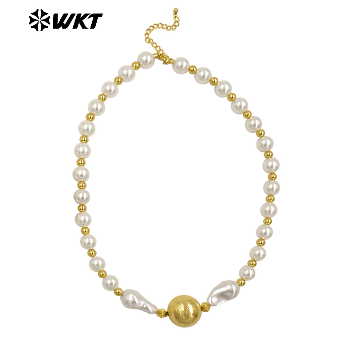 WT-JN292 High Quality Large White and Small Gold Beads Irregular Pearl Necklace Finished Jewelry for Girlfriend As Surprise Gift