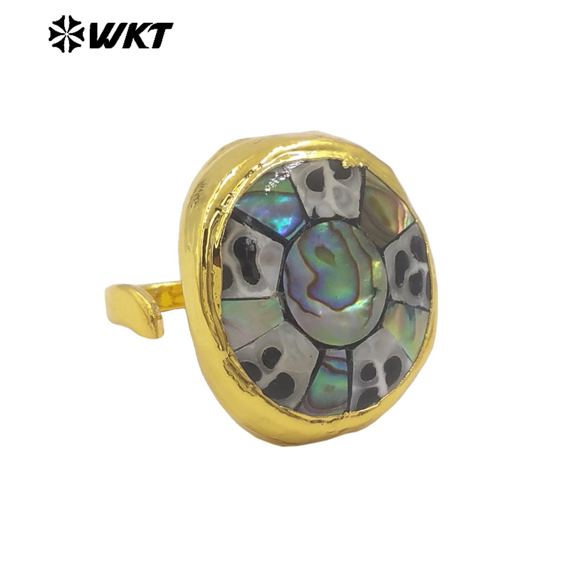 WT-MPR144 Good Quality Boutique Natural Shell Round And Square Gold Electroplated Adjustable Rings For Party Unique Accessories