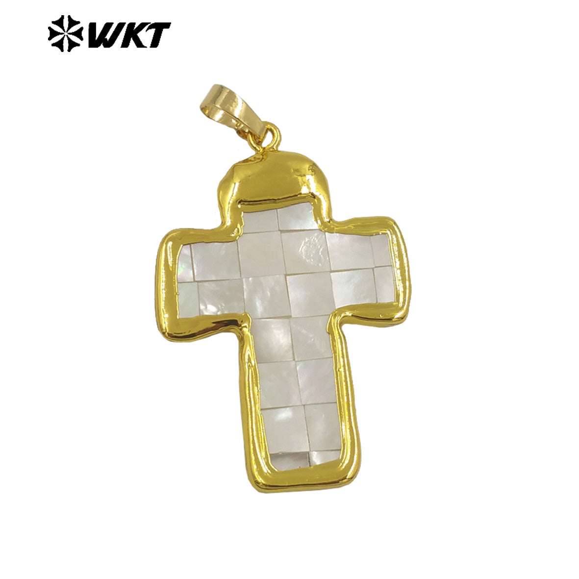 WT-JP407 Wholesale Newest Exquisite Pendant With Natural Abalone and White Shell Gold Edged Block Stitching Cross Shape DIY