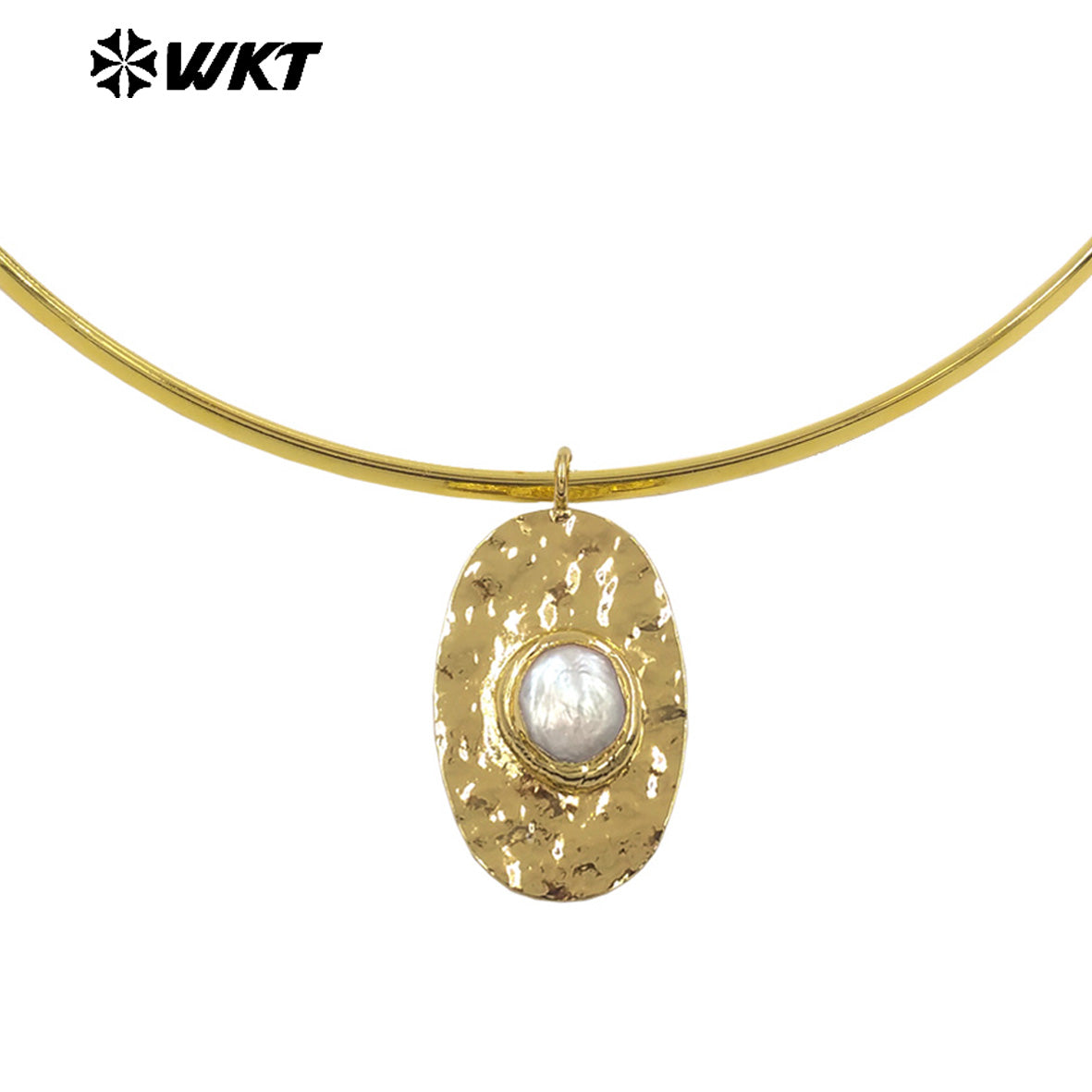 WT-JN394 Simple Vintage Style 18K Gold Plated Rectangle Round Natural Freshwater Pearl Pendant Necklace Choker As Lady Jewelry