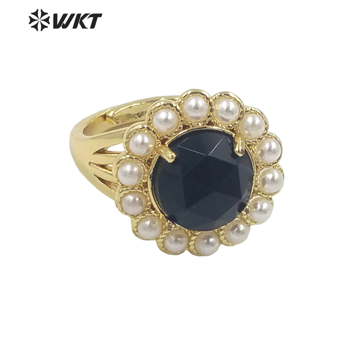 WT-MPR079 Wholesale Fashion 18K Real Gold Plated Round Gemstone Malachite Natural Stone Lady Ring Popular INS Hot Women Ring