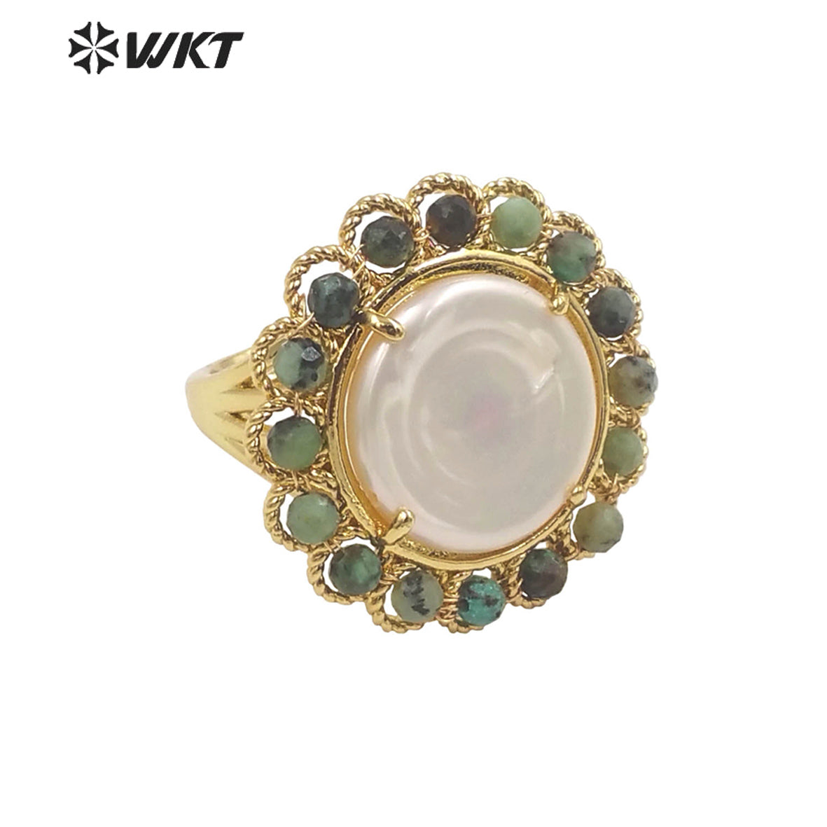 WT-MPR061 Vintage Design Natural Stone & Freshwater Pearl Stravagante 18k Gold Plating Women Pearl Boho Ring for Gift