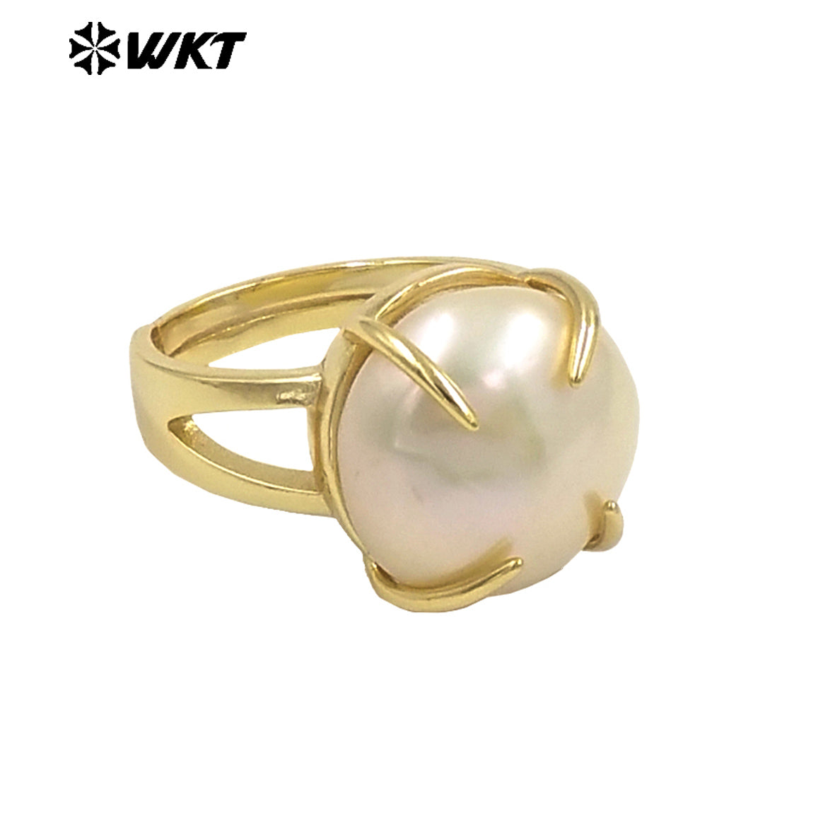 WT-MPR109 High Quality Round Shape Red Coral and Pearl With 18k Gold Plated Ring for Unisex or Couple Accessory