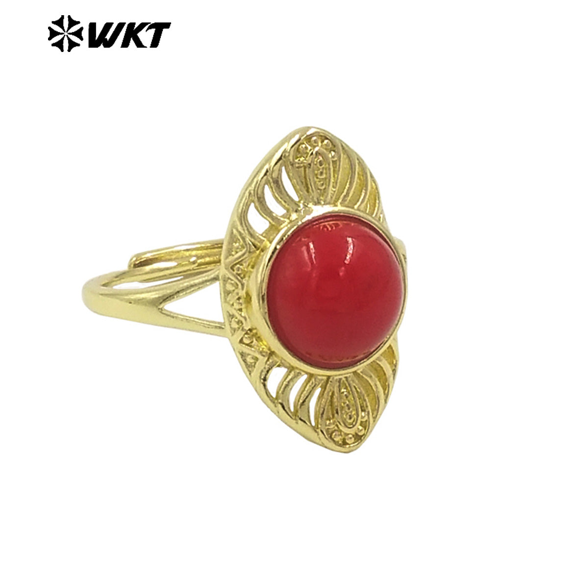 WT-MPR107 New Wholesale Women Gold Plated Adjustable Size Natural Pearl and Red Coral Ring Party Jewelry
