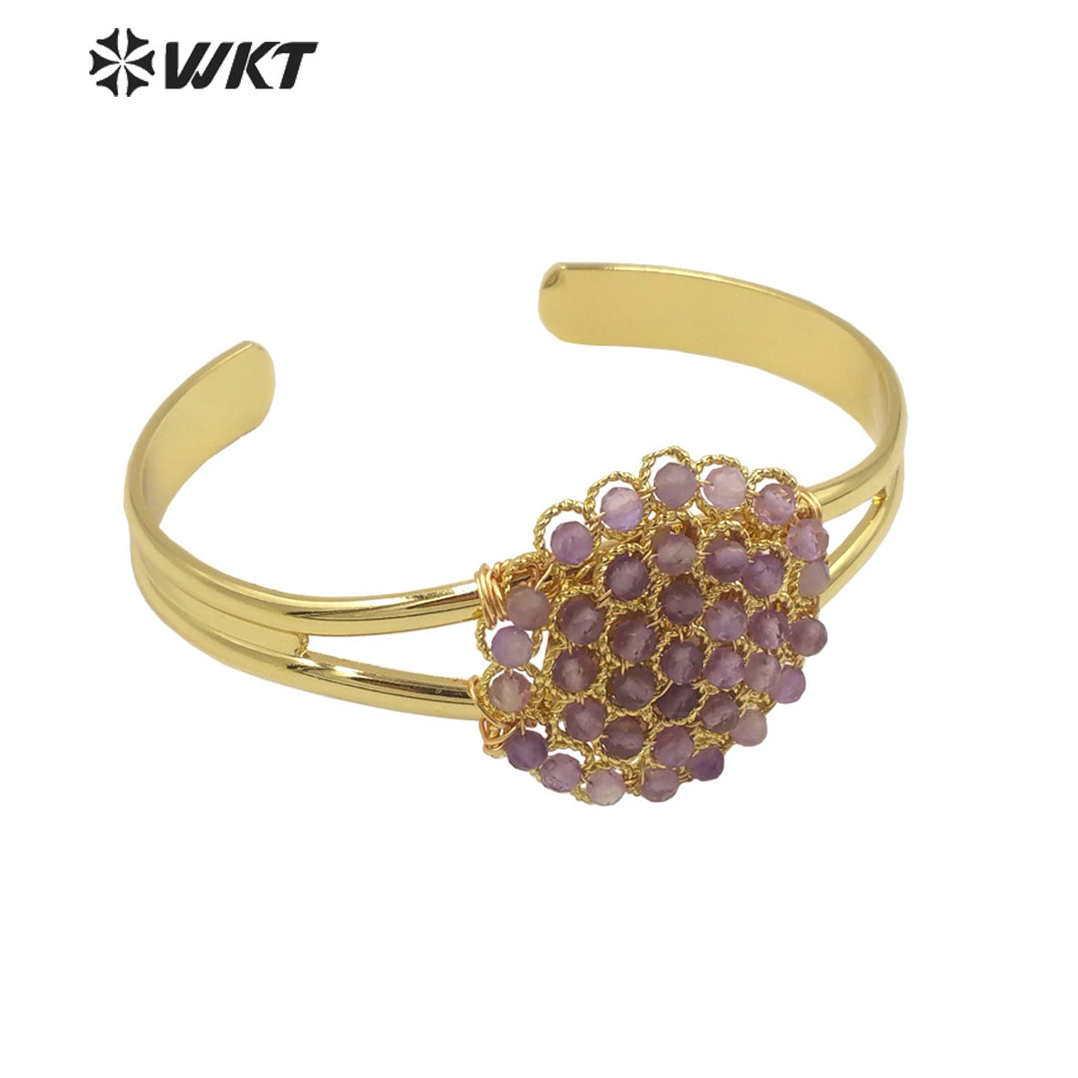 WT-B642 WKT Lovely Fashion Design Trendy Gift for Women Gemstone 18k Plating C Shaped Natural Colorful Gemstone Bracelets