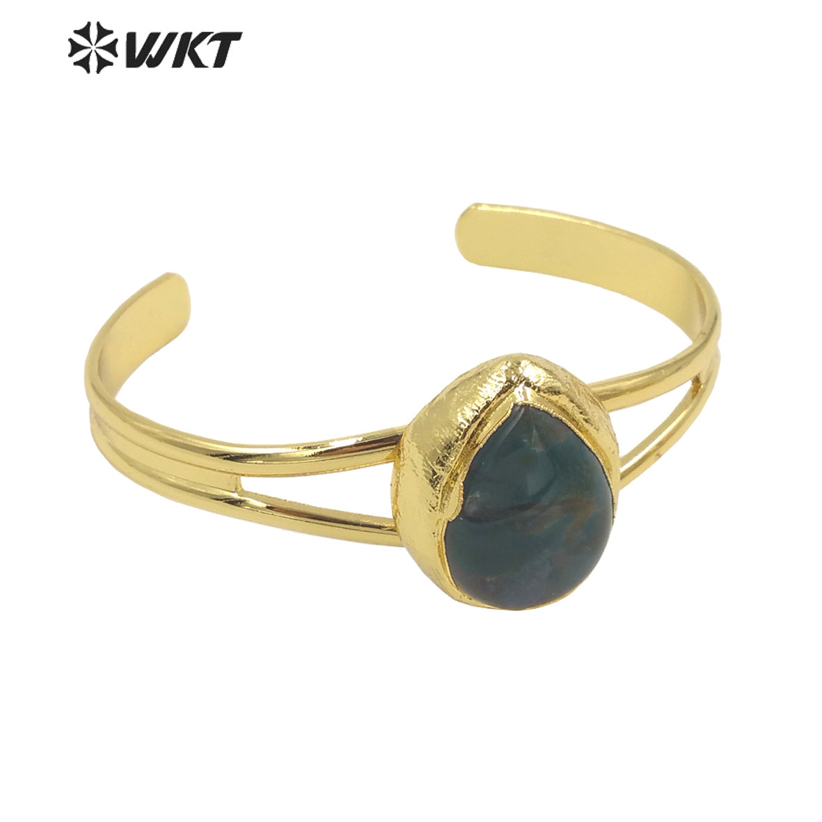 WT-B610 High Quality Charming Multicolor Gemstone Bangles Opening Adjustable Bangles 18k Gold Plated Natural Stone Bangles