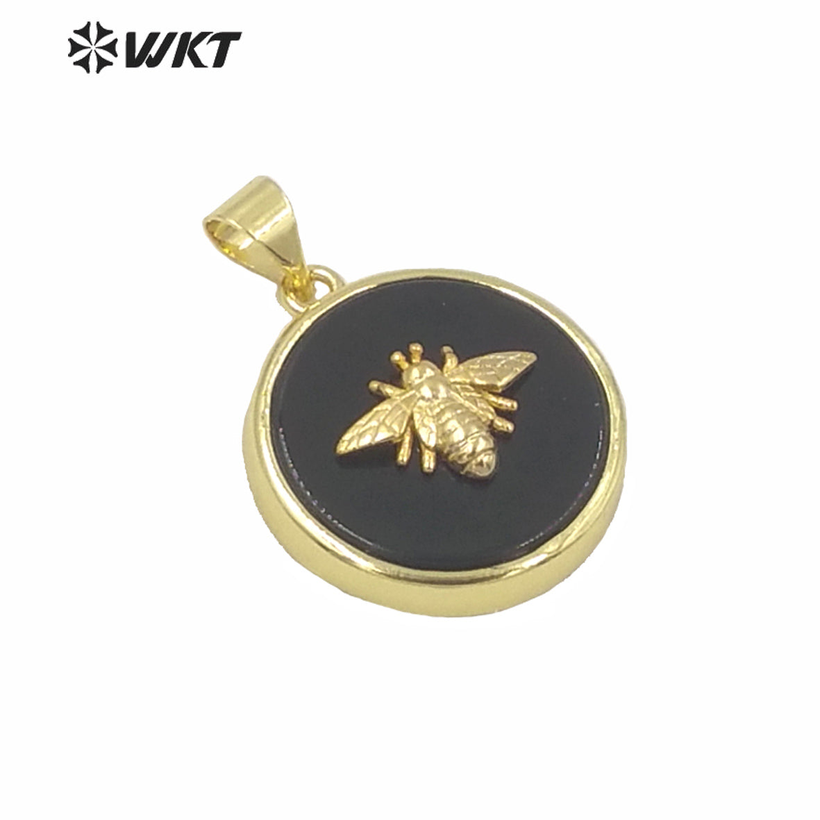 WT-P1576 New Hot Sales Round Stone Charm Pendant Fashion Gold Bezel Bee Stone Pendants Gold Birthday Gift Pendant in 9mm
