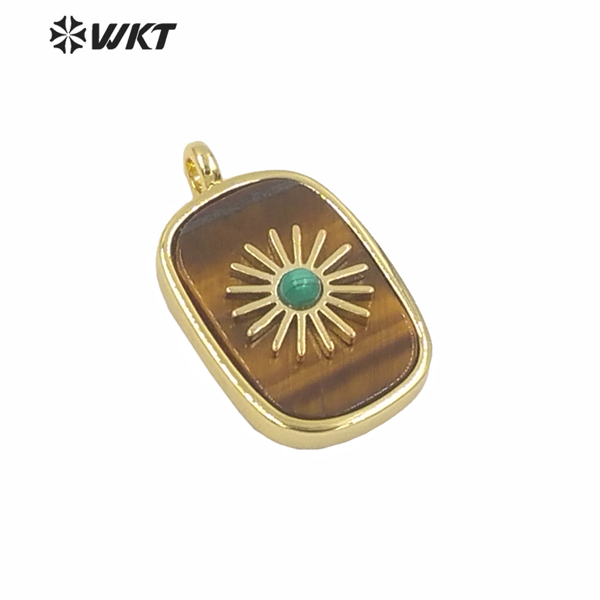 WT-P1590 Amazing Gold Electroplated Bezel Natural Stone Setting square Pendant Fashion Women Themed Charm Stone Pendants