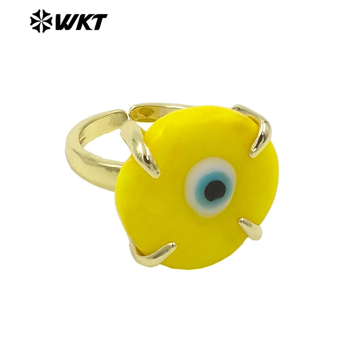 WT-MPR089 Charming Healing 18K Handmade Claw Setting Resin Turkey Eye Women Rings in Adjustable Size