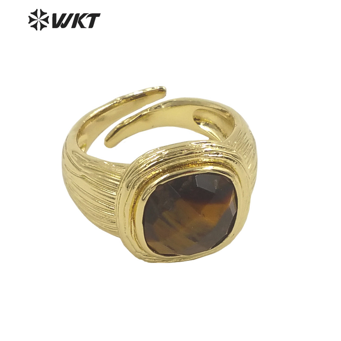 WT-R455 New Design Satin Finished Simple Stone Women Ring 18k Gold Plated square Stone Gemstone Party Ring