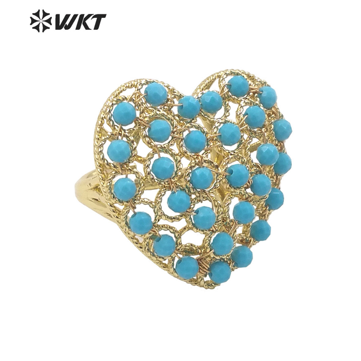 WT-R451 INS Summer Design Handmade Wire Wrapped Beads Ring 18k Gold Plated Tiny Stone Beads Jewelry Ring for Women