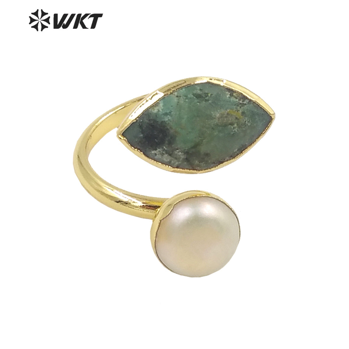 WT-R406 Elegant Natural Gemstone Pearl Rings Adjustable Rings Small Cute 18k Gold Plated As Women Gift Natural Stone Ring