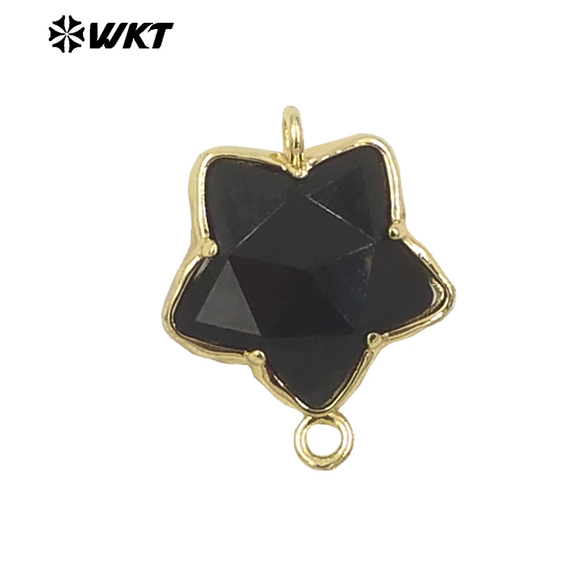 WT-C327 Wholesale New Small Stone Carved Star Connectors 18K Gold Plated Claw Setting Lovely Double Loops Findings