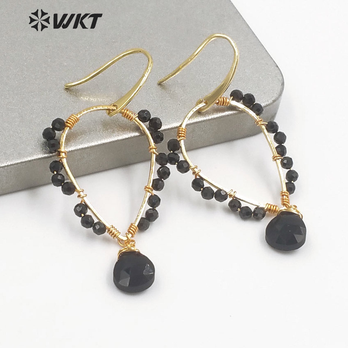 WT-E693 Amazing Wire Wrapped Natural Gemstone Drop Charming Earrings Unique Handmade Tiny Beads Earrings for Friend Gift