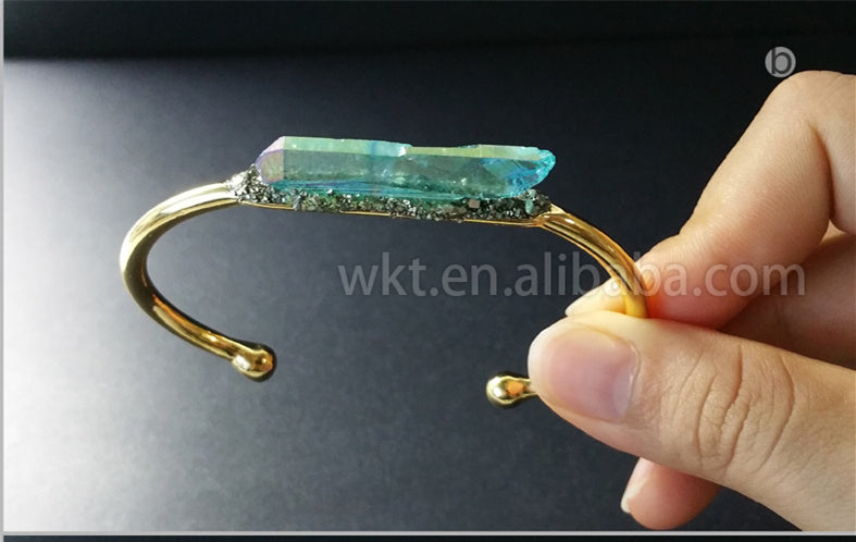 WT-B212 Fashion Vintage Trendy Amazing Aura Crystal Quartz Bangle Bracelet,Fashion Titanium Electroplated Quartz Bracelet