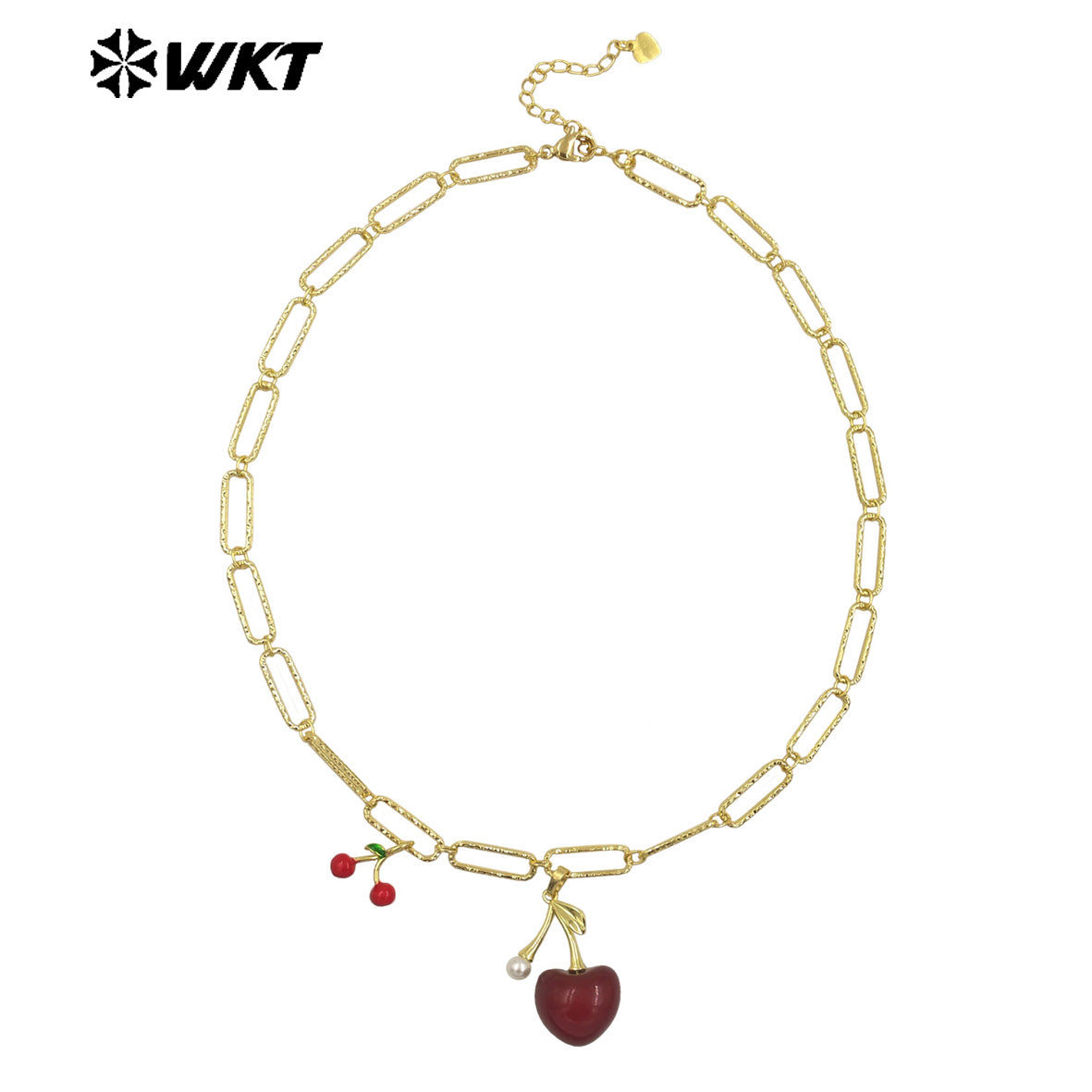 WT-JFN37 Romantic Fashion Fruits Necklace Double Charms Gold Plated Yellow Brass With Drop Oil As Girlfriend Jewelry Gift