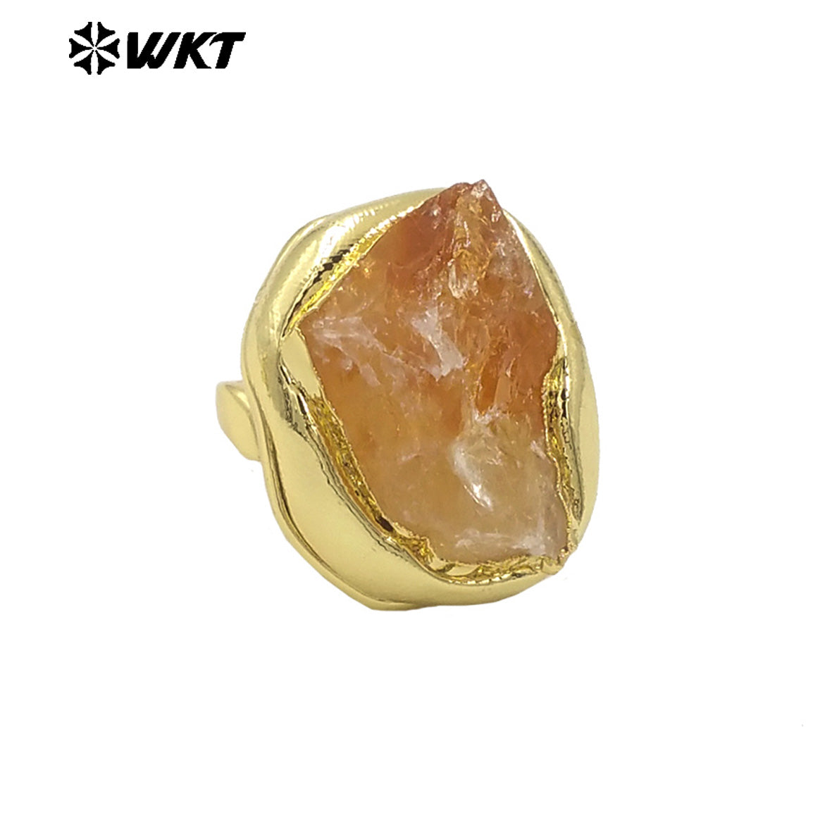 WT-R526 Wholesale New Raw Natural Hammer Yellow Citrine and Amethyst Big Stone Energy Women Ring