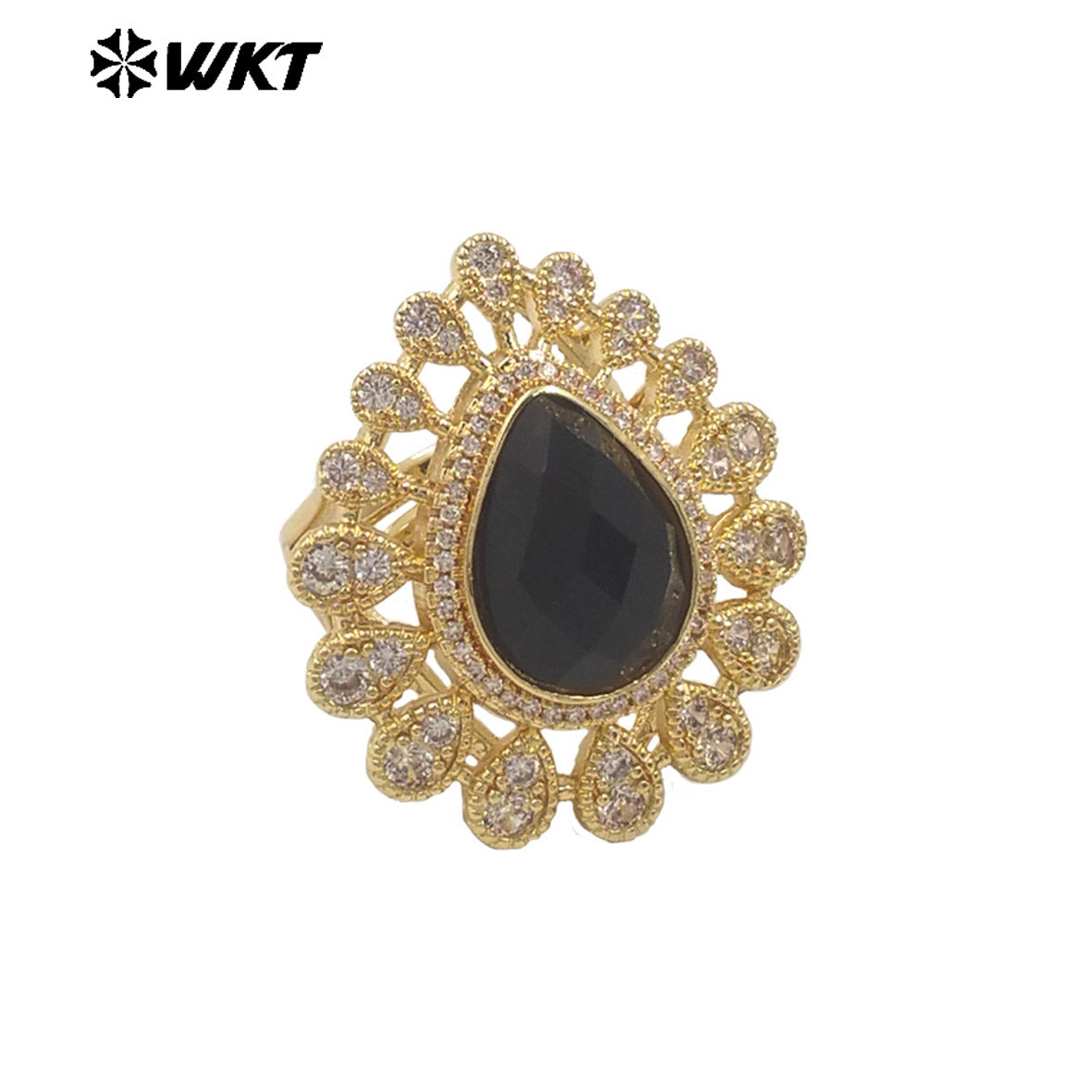WT-MR029 Wholesale Amazing New European Delicate Micro Pave Cubic Zircon Setting Drop Stone Gold Plated Women Ring