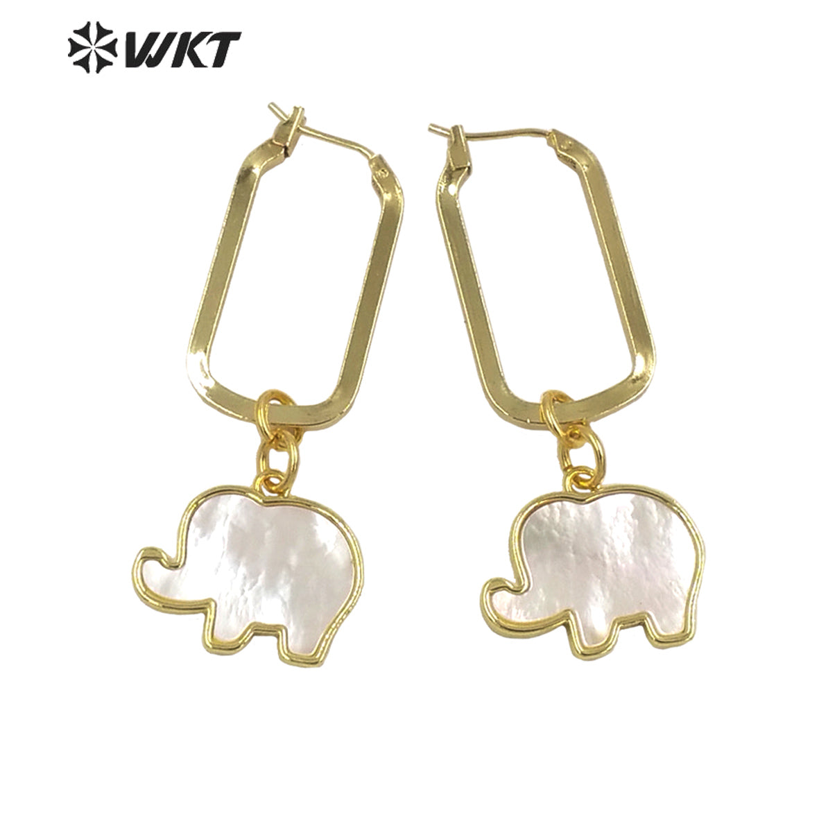 WT-MPE084 Newest Fashion White Mother of Pearl Lovely Elephant Earrings 18k Gold Plated Shell Heart Charm Earrings