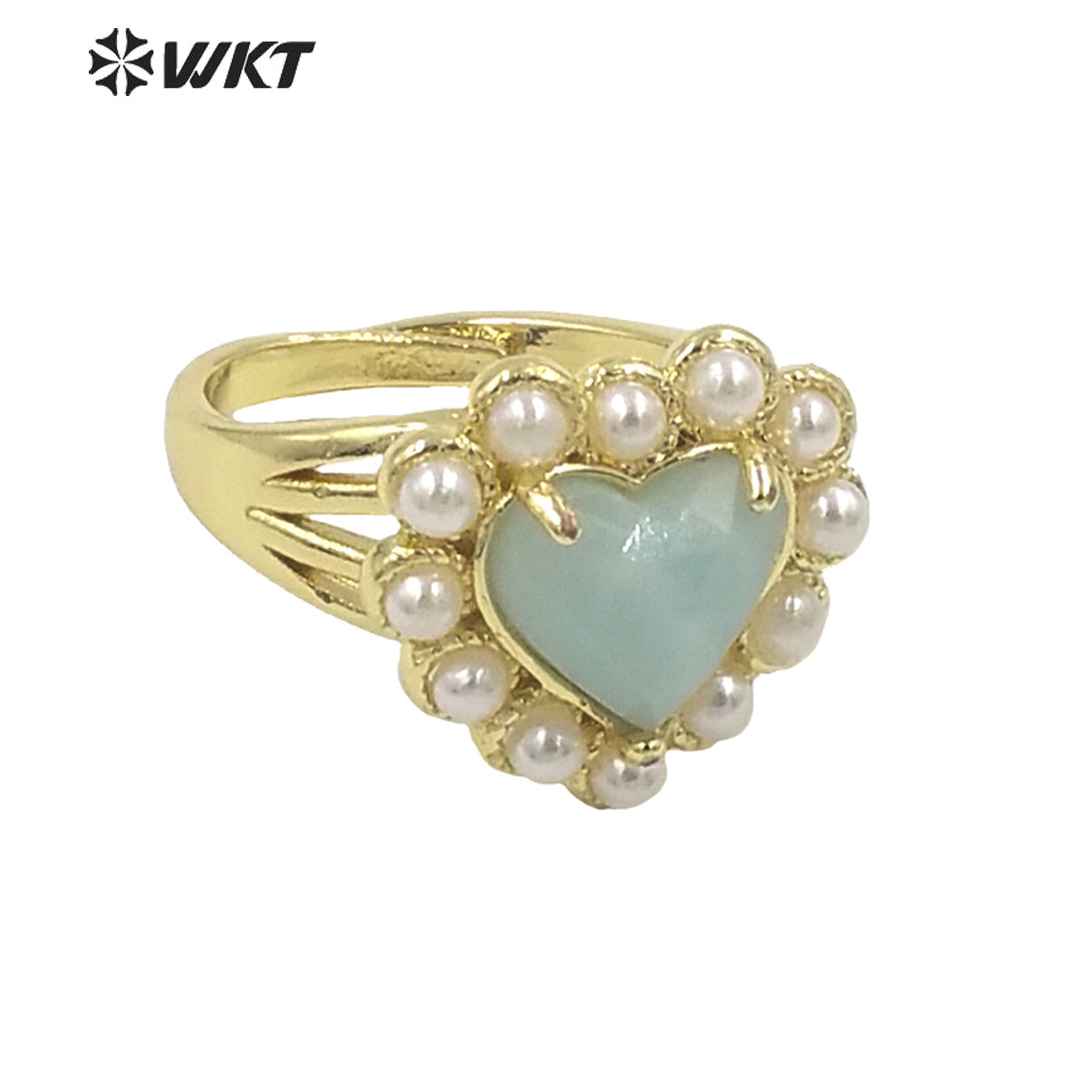WT-MPR080 Lovely 18K Real Gold Plated Natural Sun Stone With Artificial Decorative Fashion Heart Gemstone Girl Ring