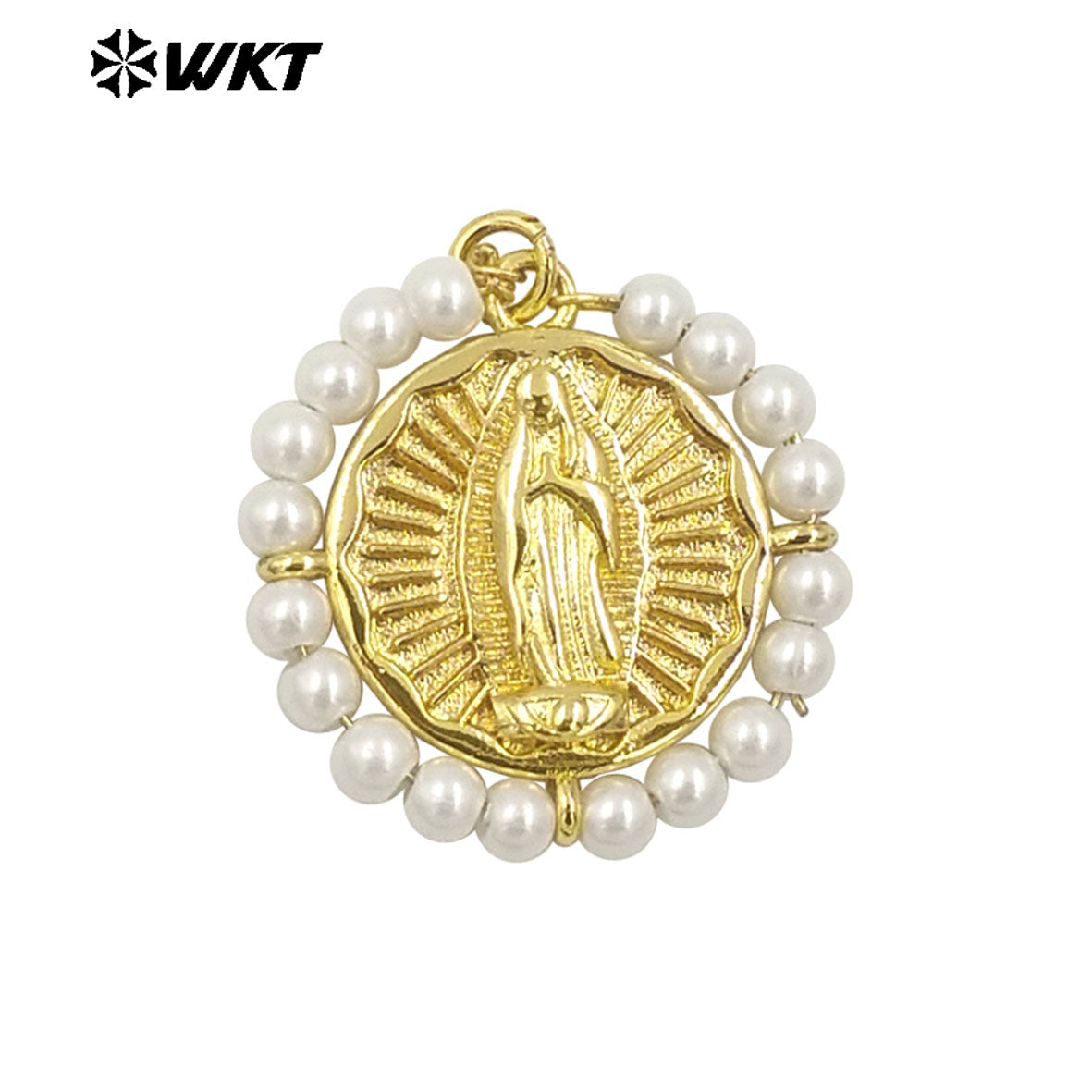 WT-MN986 Amazing New Hand Made Design Wire Wrapped Beads Decorate Big Round Religious Virgin of Guadalupe Necklace