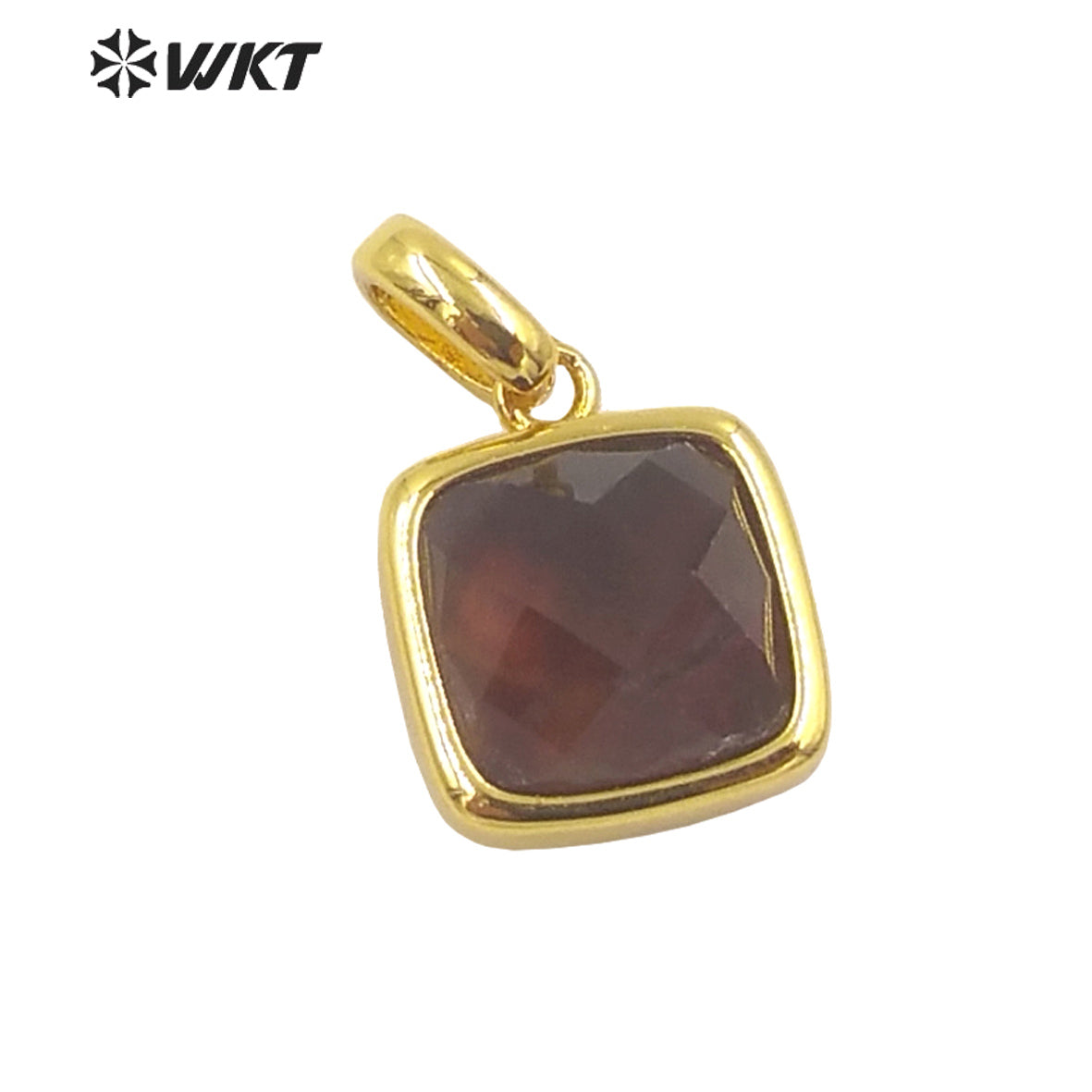 WT-P1837 Wholesale Fashion Gold Bezel Tiny square Stone Pendants Hot Faceted Gemstone Made Lovely Delicate Women Necklace Charms