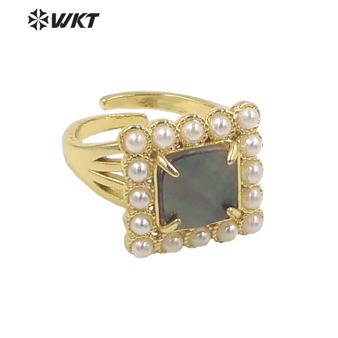 WT-MPR078 Vintage Bohemian Office Style Natural Square Shell With Artificial Pearl Women Ring for Gift