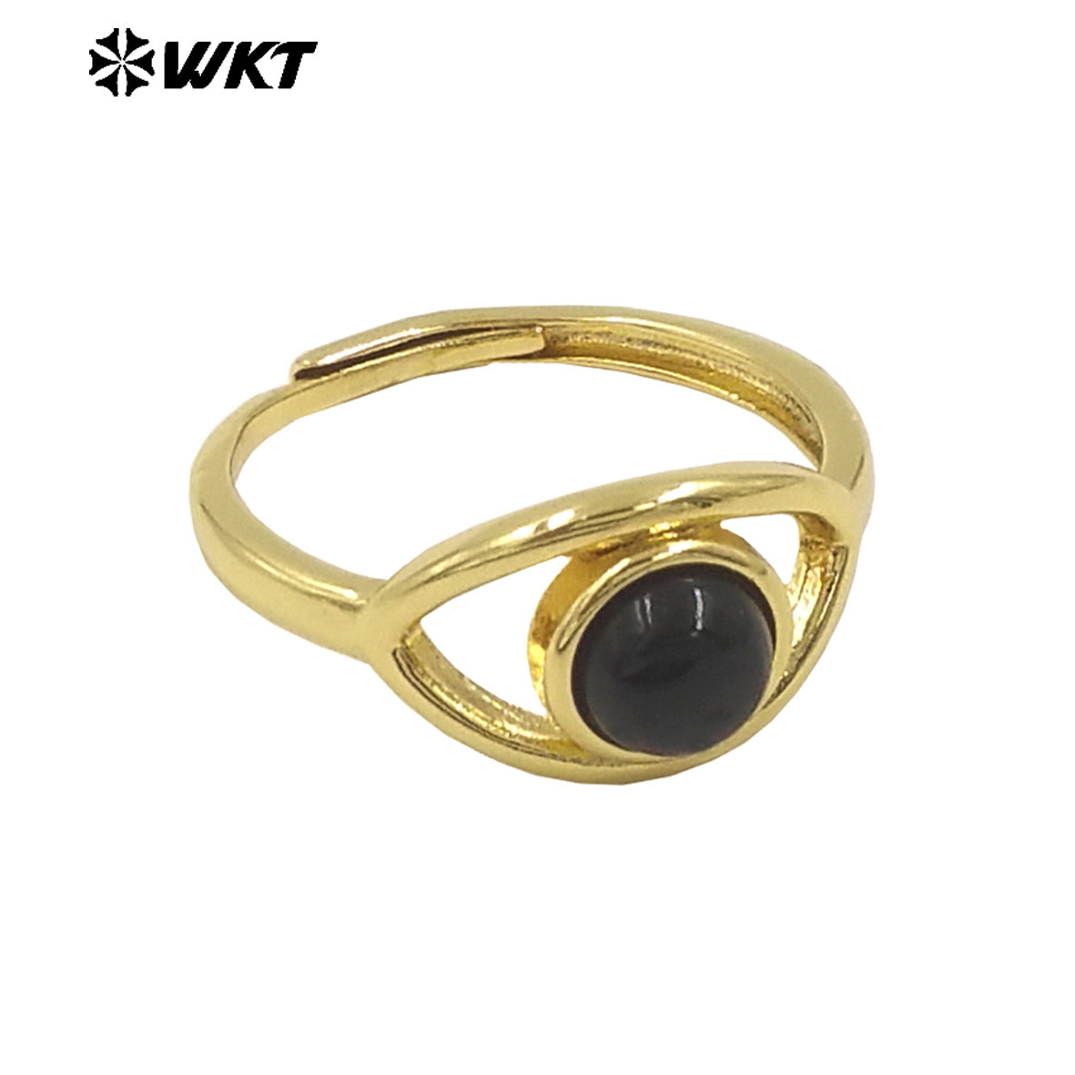 WT-R538 Wholesale Fashion Gold Plated Charming Eye Shape With Natural Amazonite Gemstone Party Ring in Adjustable Size