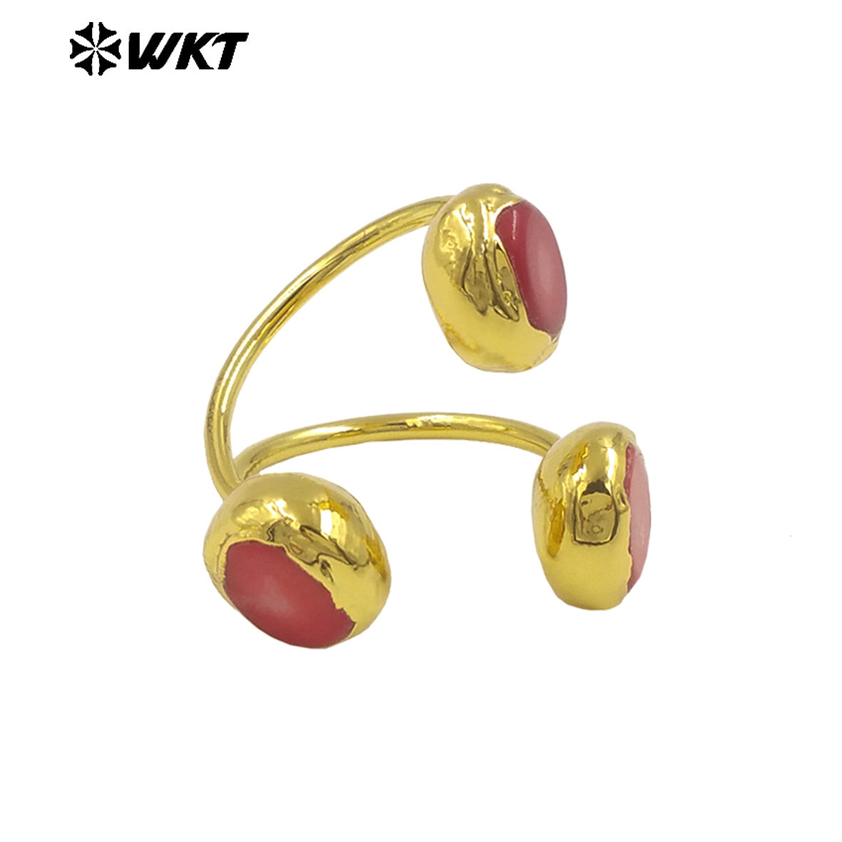 WT-MPR119 Wholesale Hot Style Temperament Attractive 18K Gold Plated Two Red Coral Adjustable Ring for Women As Anniversary Gift