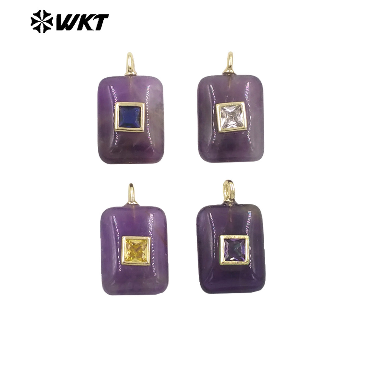 WT-P2020 Cute Wonderful Setting In Colorful Square Zircon Natural Gemstones Pendant For Women Necklace Making Accessory