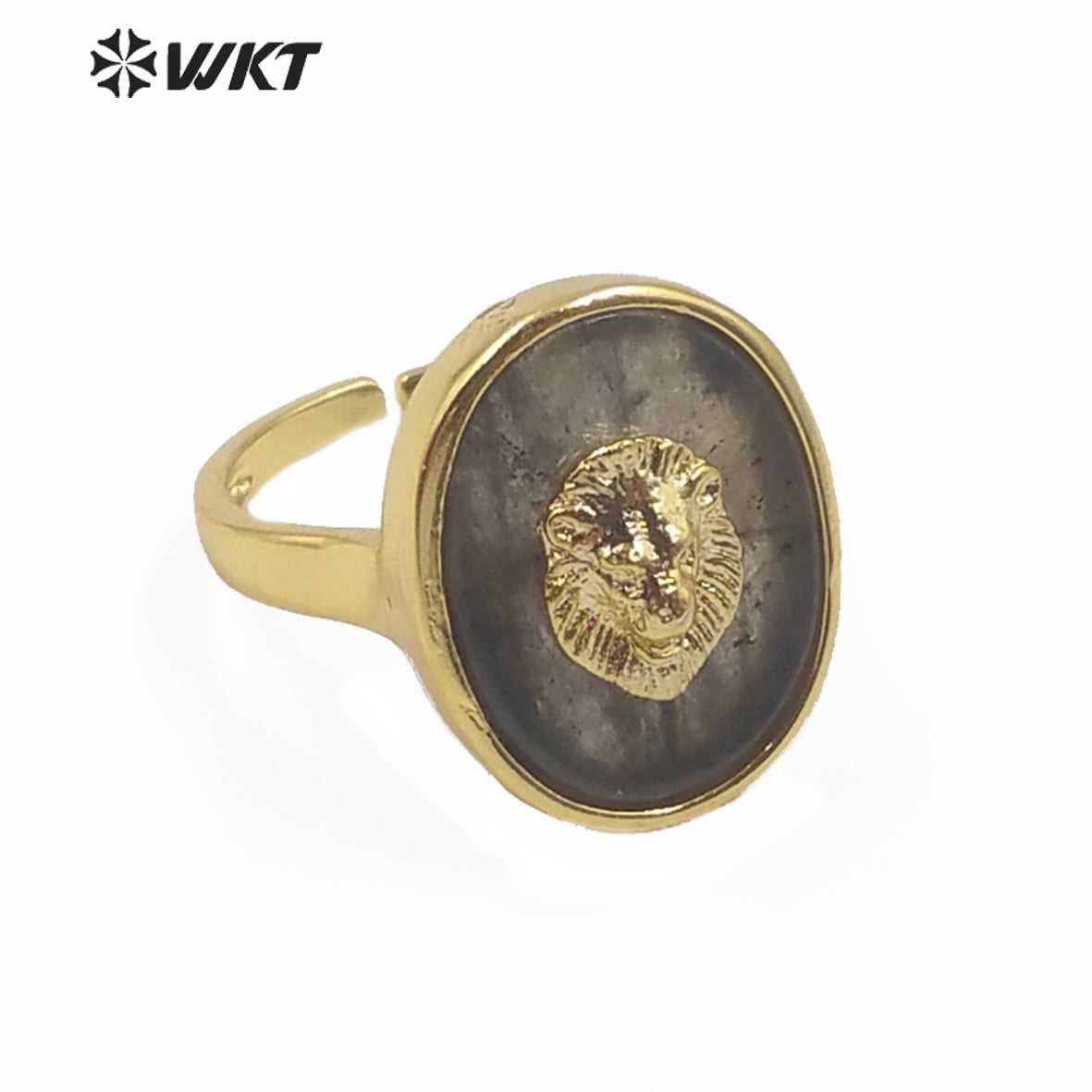 WT-R351 New Design Natural Gemstone With Lion Head Charm Ring Gold Plated Fashion Charming Jewelry Gemstone