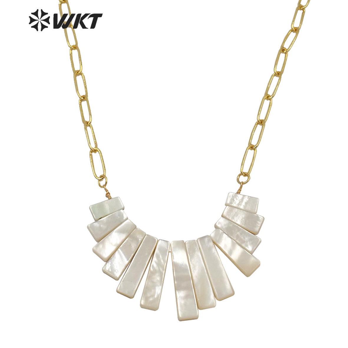 WT-JN148 WKT New Design Women Handmade Assemble Natural Abalone Shell Statement Necklace White Shell Link Chain Pendant Necklace