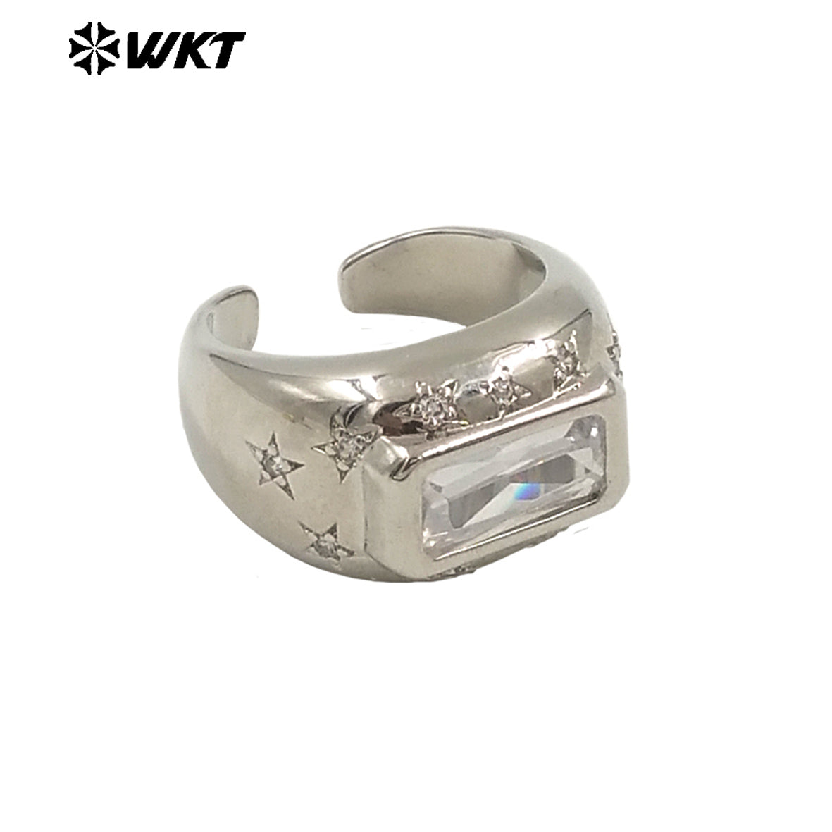 WT-MR040 Popular New Style Square Crystal 18K Gold Bezel Setting Unisex Ring for Daily Wearing