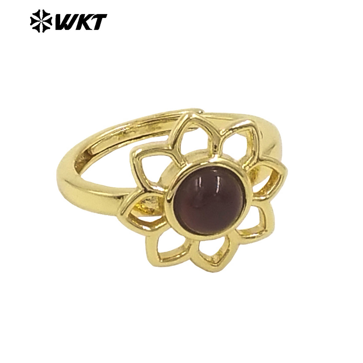 WT-R535 Elegant Gold Plated Resist Tarnishable Lotus Flower Stone Ring for Lady Daily Wear or Gift for Friend Jewelry