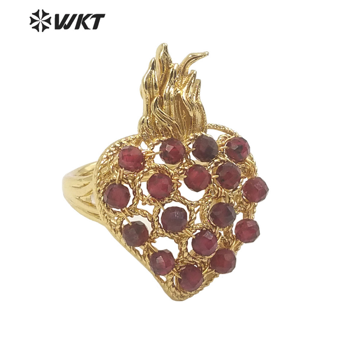 WT-R454 WKT New Design 18k Gold Plated Handmade Gemstone Fire Torch Ring Natural Precious Birthday Stone Ring