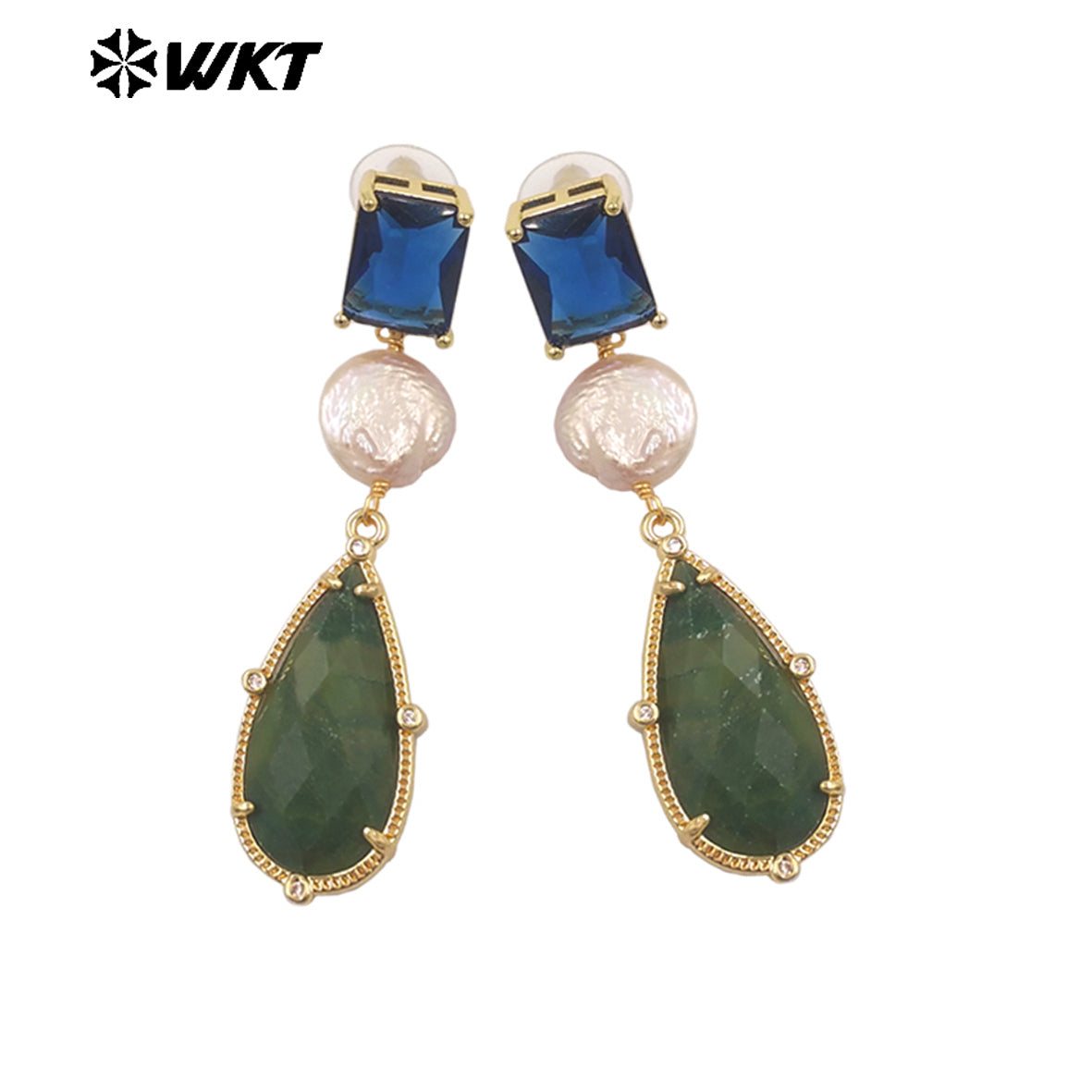 ME121 Wholesale Gold Plated Women Gemstones Earrings Jewelry Natural Amazonite Stone WaterBDrop Shape Romantic Ladies Gift