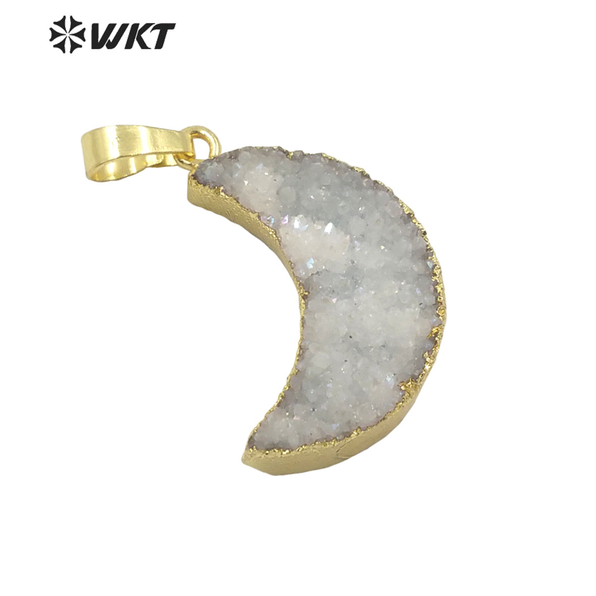 WT-P1706 Super Hot Natural Druzy Quartz Moon Pendant with Angel Color Fashion Women Jewelry Crescent Moon Stone Pendant
