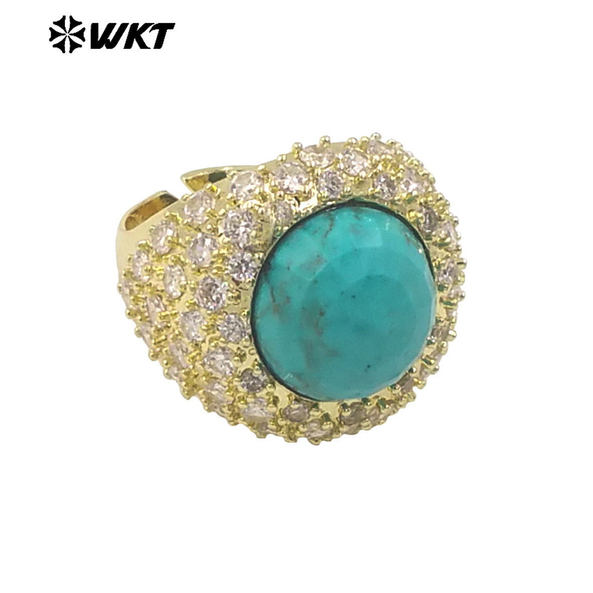 WT-MR027 Bling Series Big Unisex Cocktail Gemstone Setting With 18K Real Gold Plated Round Stone Rings in Open Size