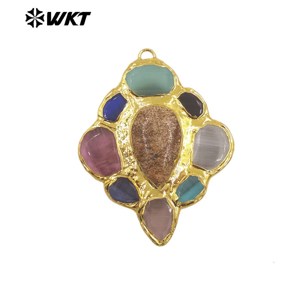 WT-P2008 Amazing Back Full Gold Plated With Multi Colors Natural Gemstones Big Pendant For Fantastic Necklace Jewelry DIY