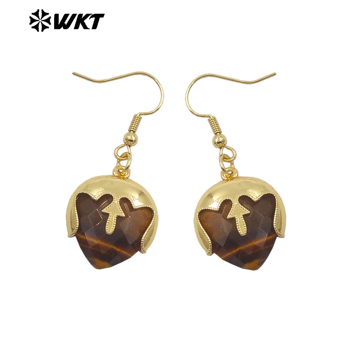 WT-E789 Wholesale Unique Design Gold Plated Cover Top Heart Shape Natural Gemstones Earrings For Women Interesting Jewelry